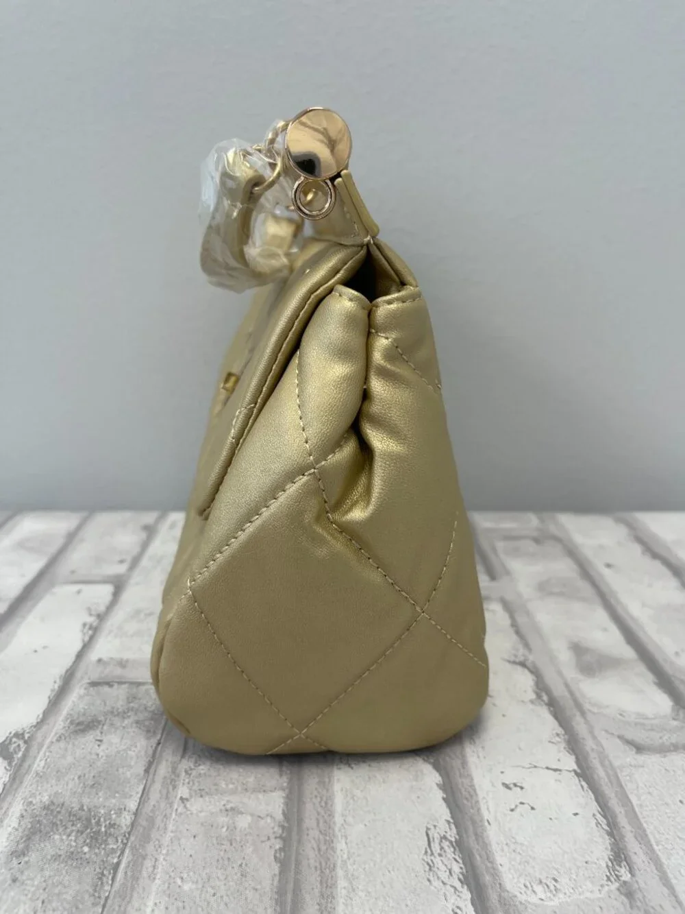 Badgley Mischka Quilted Vegan Leather Metallic Gold 2-Way Bag - BM4131 - NWT
